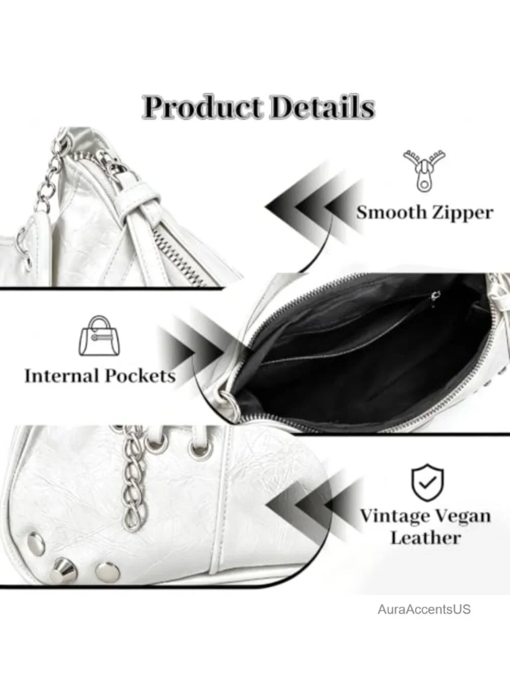 Vintage Punk Faux Leather Hobo Bag Y2K Shoulder Bag